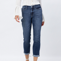 judy blue. midrise jean. cuffed. boyfriend cut.