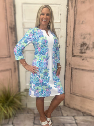 Julie Dress Nautical Escape

Split-neck side slit dress

Lightweight summer dress

Nylon spandex casual dress

UPF50+ sun protection dress

Breezy vacation dress

Quick-dry wrinkle-free dress

Nautical print summer dress

Casual weekend dress

Summer day dress