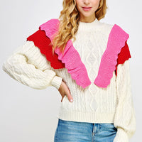 Pink and Cream Color Block Sweater