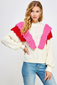 Pink and Cream Color Block Sweater