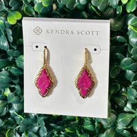 Adeline Vintage Gold Drop Earrings Dark Fuchsia Variegated Magnesite