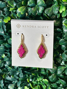 Adeline Vintage Gold Drop Earrings Dark Fuchsia Variegated Magnesite
