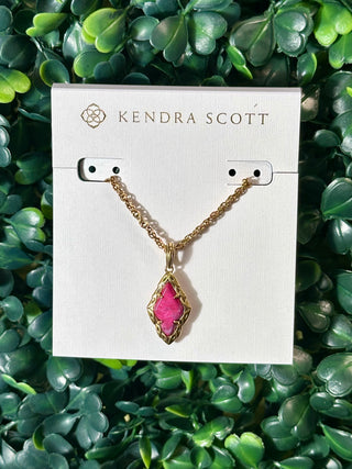 Adeline Vintage Gold Short Pendant Necklace Dark Fuchsia Variegated Magnesite