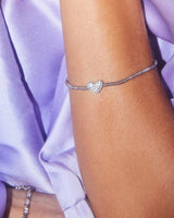 Ari Silver Pave Heart Stretch Bracelet in White Crystal
