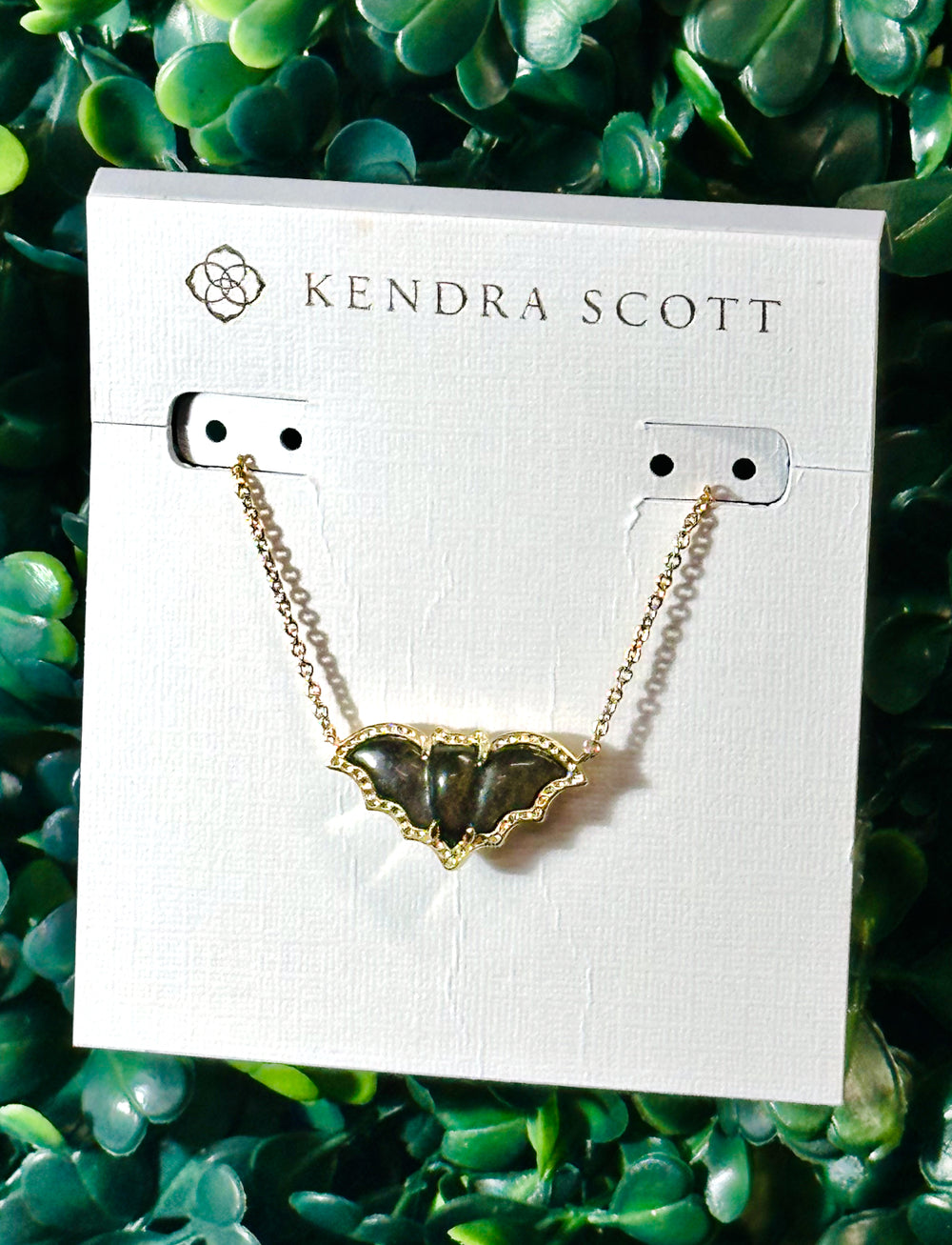 Bat Gold Short Pendant Necklace Golden Obsidian