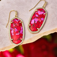 Elle Drop Earrings Gold in Bronze Veined Red and Fuchsia