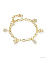 Disney | Kendra Scott Gold Mickey Mouse and Minnie Mouse Charm Bracelet in Iridescent White Mix
