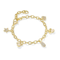 Disney | Kendra Scott Gold Mickey Mouse and Minnie Mouse Charm Bracelet in Iridescent White Mix