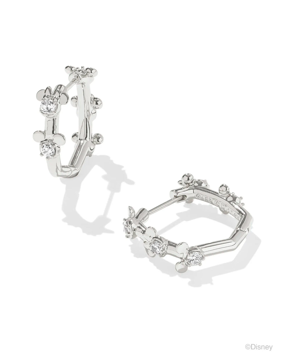 Disney | Kendra Scott Silver Mickey Mouse and Minnie Mouse Huggie Earrings in White Crystal