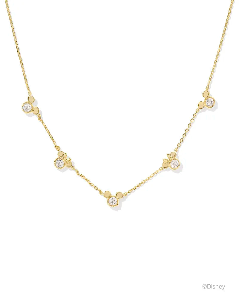 Disney | Kendra Scott Gold Mickey Mouse and Minnie Strand Necklace in White Crystal