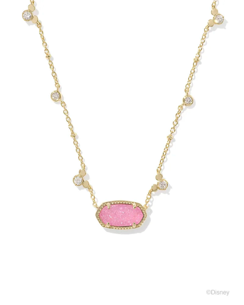 Disney | Kendra Scott Gold Mickey Mouse Elisa Pendant Necklace in Hot Pink Drusy