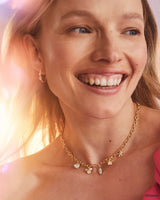 Disney | Kendra Scott Gold Mickey Mouse and Minnie Mouse Charm Necklace in Iridescent White Mix
