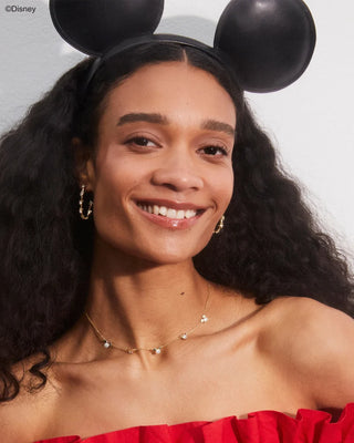 Disney | Kendra Scott Gold Mickey Mouse and Minnie Strand Necklace in White Crystal