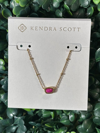 Mini Elisa Vintage Gold Satellite Short Pendant Necklace Dark Fuchsia Variegated Magnesite