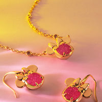 Disney | Kendra Scott Gold Minnie Mouse Pendant Necklace in Hot Pink Drusy