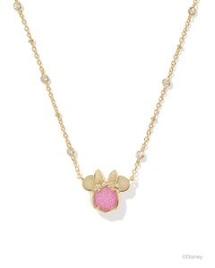 Disney | Kendra Scott Gold Minnie Mouse Pendant Necklace in Hot Pink Drusy