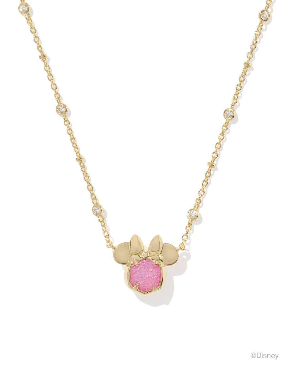 Disney | Kendra Scott Gold Minnie Mouse Pendant Necklace in Hot Pink Drusy