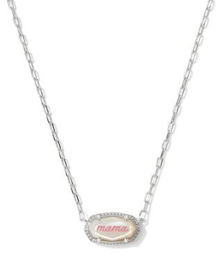 Kendra Scott - Elisa Mama Script Short Pendant Necklace Silver in Ivory Mother of Pearl
