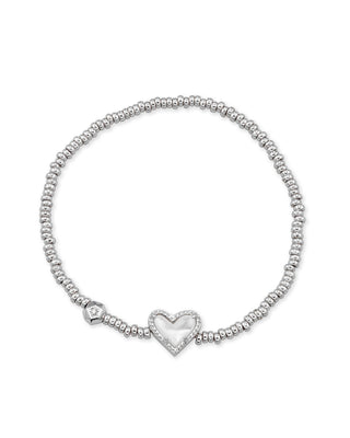 Ari Heart Silver Stretch Bracelet in Ivory Mother of Pearl
Rhodium Plated Stretch Bracelet by kendra scott. heart mother of pearl stone