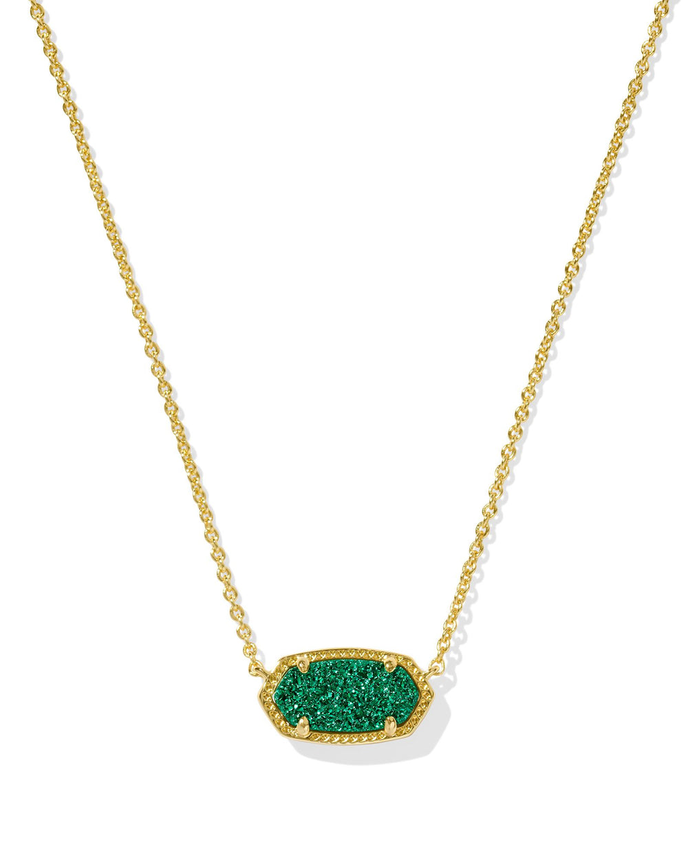 Kendra Scott Necklace 
Elisa Gold Short Pendant Necklace in Emerald Drusy