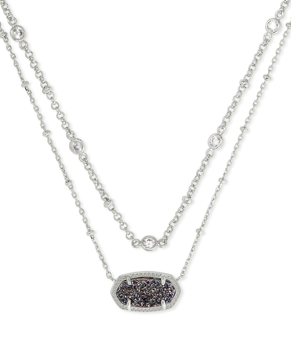 Kendra Scott Elisa Multi Strand Pendant Necklace in Platinum Drusy
Kendra Scott Necklace 
Drusy Stone 
layered necklace