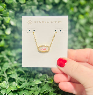 Elisa Pave Frame Gold Necklace in Ivory Mother of Pearl Love Script
Kendra Scott Necklace 
trendy 
gold jewelry 
valentines jewelry 
accessories