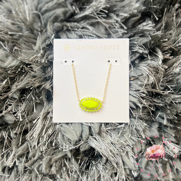 Kendra scott necklace 
Elisa Silver Color Burst Frame Short Pendant Necklace in Chartreuse Magnesite