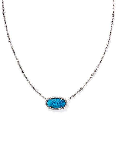 Elisa Vintage Silver Bamboo Frame Short Pendant Necklace in Variegated Indigo Magnesite