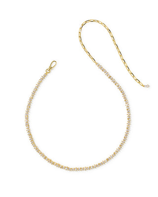 Brand | Kendra Scott
Style | Fate tennis necklace
Color | Gold
Detailing | Continuous line of cubic zirconia
Length | 20-inch total chain