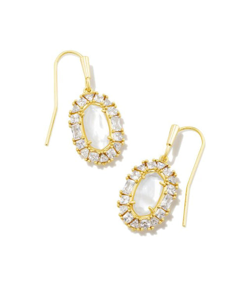 Kendra Scott 
Kendra Scott Crystal Earring 
Kendra Scott Lee Earring 
Lee Gold Crystal Frame Drop Earrings in Ivory Mother of Pearl
