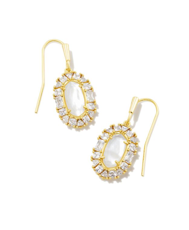 Kendra Scott 
Kendra Scott Crystal Earring 
Kendra Scott Lee Earring 
Lee Gold Crystal Frame Drop Earrings in Ivory Mother of Pearl