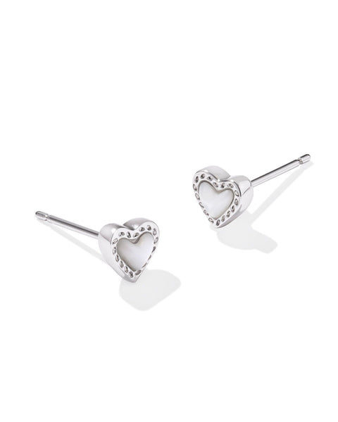 Kendra Scott | Mini Ari Heart Rhodium Stud Earrings in Ivory MOP