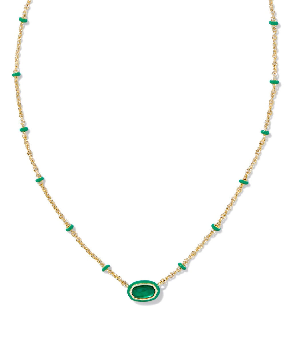 kendra scott necklace 
Mini Elisa Gold Enamel Frame Short Pendant Necklace in Emerald Illusion