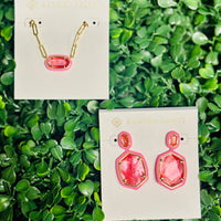 Kendra Scott earrings and necklace set bright pink illusion