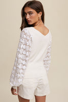 Cream Sequin Sleeve V-neck Sweater
