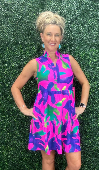 Laison Dress - Pink Palm Parade