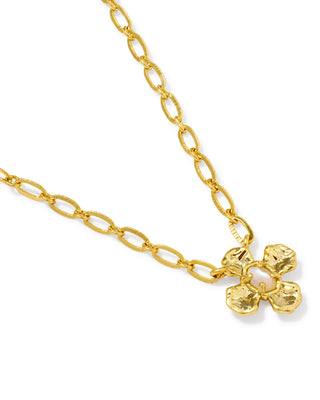 Design | Floral pendant with textured metal petals and a signature-shape mother of pearl stone center
Stone | Natural Mother of Pearl
Finish | Gold
Length | 16" chain with a 3" extender for an adjustable fit
Pendant | 0.47"L x 0.46"W
Style | Short pendant, perfect for layering or wearing solo