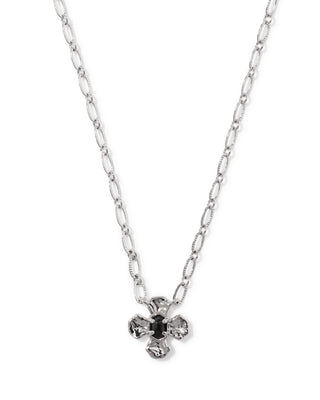 Design | Floral pendant with textured metal petals and a signature-shape black granite stone center
Stone | Black Granite
Finish | Silver
Length | 16" chain with a 3" extender for an adjustable fit
Pendant | 0.47"L x 0.46"W
Style | Short pendant, perfect for layering or wearing solo
