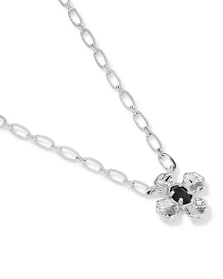 Design | Floral pendant with textured metal petals and a signature-shape black granite stone center
Stone | Black Granite
Finish | Silver
Length | 16" chain with a 3" extender for an adjustable fit
Pendant | 0.47"L x 0.46"W
Style | Short pendant, perfect for layering or wearing solo