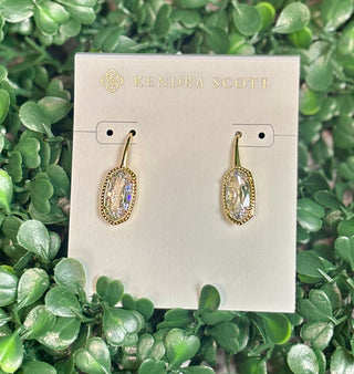 Lee Luxe Drop Earrings Gold White crystal with oval cubic zirconia stone in gold basket setting.