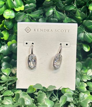Lee Luxe Drop Earrings Silver White crystal with oval cubic zirconia stone in gold basket setting.