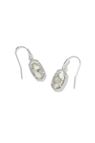 Style | Dainty drop silhouette
Metal | Rhodium over brass
Stones | Bronze Veined Aquamarine and Smithsonite
Closure | Earwire
Size | 1.1" L x 0.38" W