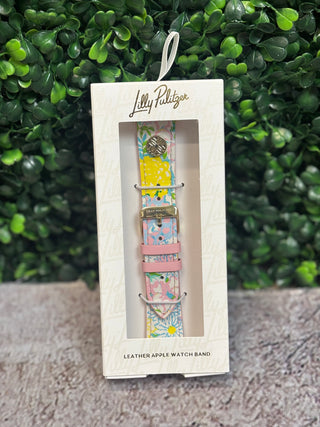 Silicone Apple Watch band with gold hardware and logo charm, fits 38–48mm cases and compatible with Series 1, 2, 3, 4, SE, and 6.