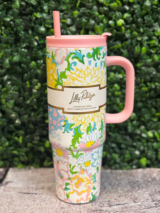 • Brand: Lilly Pulitzer
• Print: Lilly Garden Home
• Capacity: 30 ounces
• Durable stainless steel construction
• Cupholder-friendly design
• Includes reusable straw
• Large carrying handle for easy transport
• Stylish printed finish