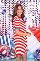 Living in Stripes T-Shirt Dress - Red/Blue
