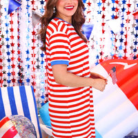 Living in Stripes T-Shirt Dress - Red/Blue