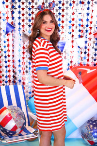 Living in Stripes T-Shirt Dress - Red/Blue