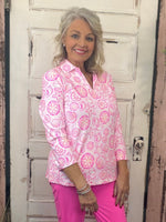 Elevate your everyday style with the Lulu-B 3/4 Sleeve Collar Top. Made from a breathable blend of 92% Nylon and 8% Spandex, this flattering knit top features a classic foldover polo collar and 3/4 sleeves for a polished yet relaxed look. Designed with a straight hemline and subtle 1-inch side slits for easy movement. Plus, it’s pre-shrunk and made with UPF50+ fabric—giving you superior sun protection without sacrificing comfort. Center back length: 26.5 inches.
