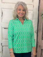 Elevate your everyday style with the Lulu-B 3/4 Sleeve Collar Top. Made from a breathable blend of 92% Nylon and 8% Spandex, this flattering knit top features a classic foldover polo collar and 3/4 sleeves for a polished yet relaxed look. Designed with a straight hemline and subtle 1-inch side slits for easy movement. Plus, it’s pre-shrunk and made with UPF50+ fabric—giving you superior sun protection without sacrificing comfort. Center back length: 26.5 inches.
