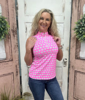 Beachtime sleeveless 1/4 zip tank with SPF sun protection and lightweight breathable fabric.

Pattern Features: Pink/Lime Green/White Floral Print
